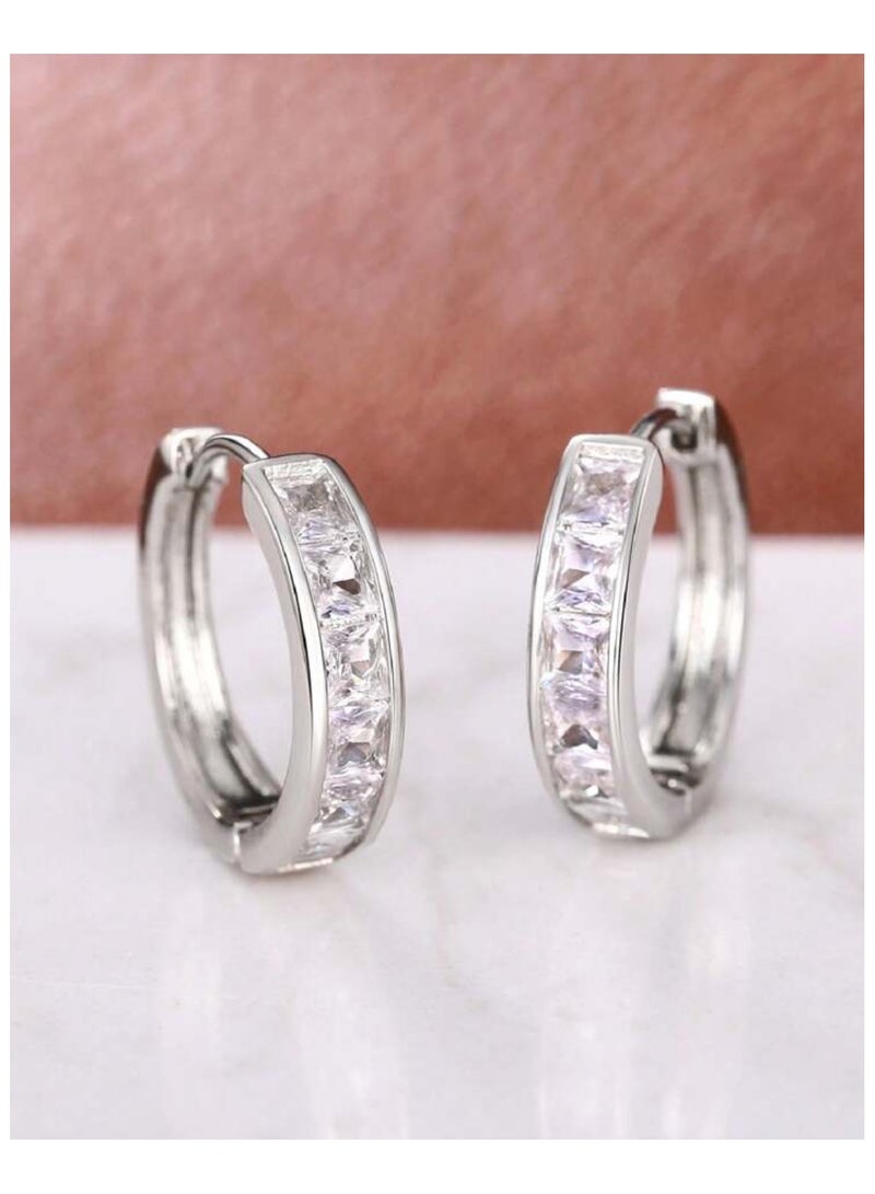 Jewelry 4You Elegant & High Quality Silver Plated Small Earrings Inlaid With Zirconia For Women - Image 4