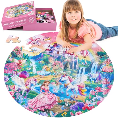 Civaner 70 Pieces Floor Puzzles Round Large Puzzles for Kids Ages 35 58 Jumbo Jigsaw Puzzle Educational Gifts for Toddlers Girls Boys Baby Shower Holiday BirthdayUnicorn - Image 1
