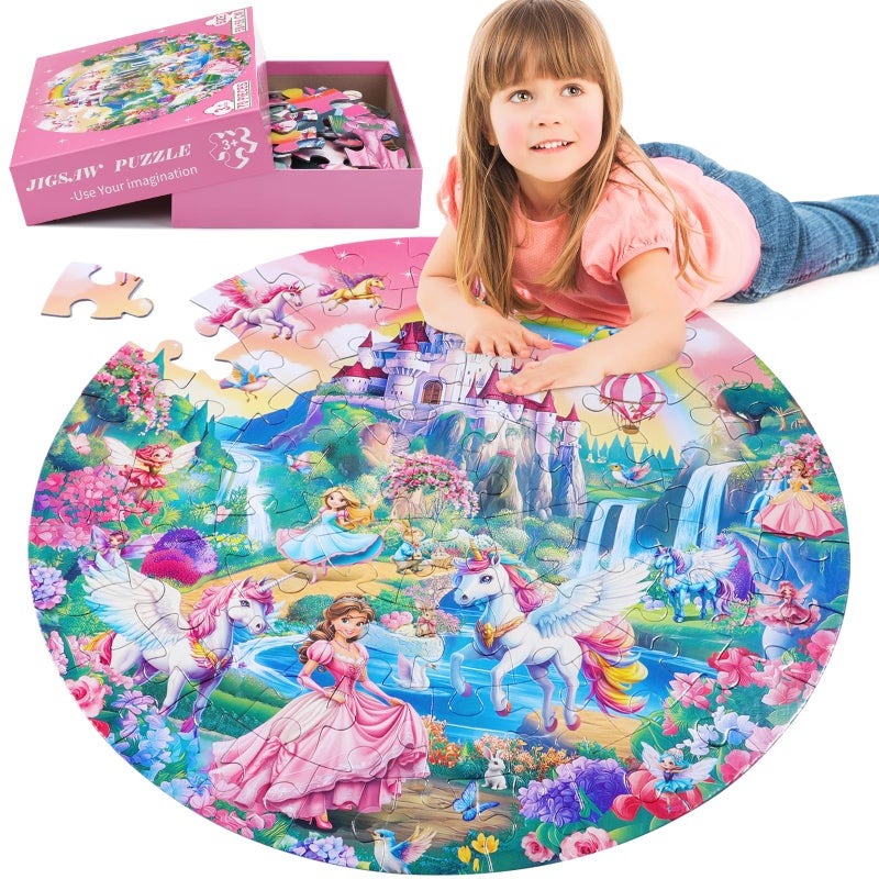 Civaner 70 Pieces Floor Puzzles Round Large Puzzles for Kids Ages 35 58 Jumbo Jigsaw Puzzle Educational Gifts for Toddlers Girls Boys Baby Shower Holiday BirthdayUnicorn - Image 3