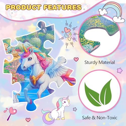 Civaner 70 Pieces Floor Puzzles Round Large Puzzles for Kids Ages 35 58 Jumbo Jigsaw Puzzle Educational Gifts for Toddlers Girls Boys Baby Shower Holiday BirthdayUnicorn - Image 5
