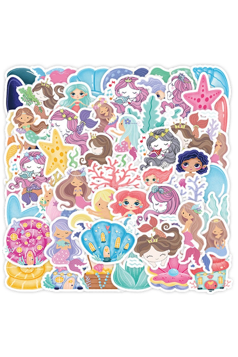 قوس قزح أورينبو 50 ملصق جرافيتي لحورية البحر الكرتونية على شكل محيط، دفتر ملاحظات، هاتف، كوب ماء، ملصقات زخرفية، ملصقات ستائر يدوية مقاومة للماء، دفعة واحدة - Image 1