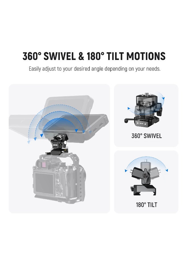 NEEWER Camera Monitor Mount with NATO Clamp, 5"–7" Field Monitor Holder with 1/4" Anti-Twist Screw, 180° Tilt & 360° Swivel, CNC Aluminum Monitor Bracket for SmallRig Cage, Top Handle, Rig - Image 4
