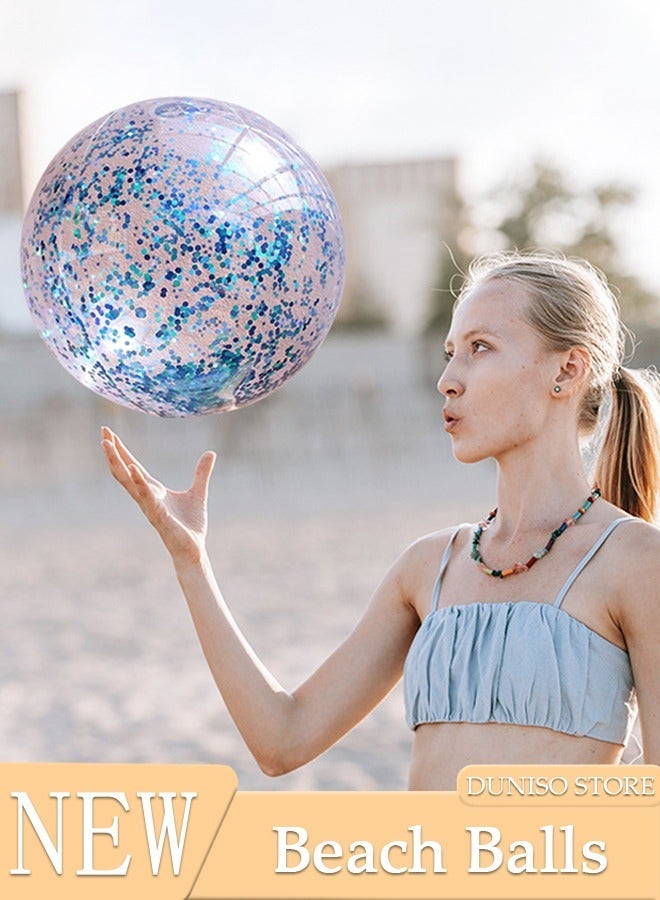 DUNISO 2packs Inflatable Beach Ball Swimming Pool Balls 24 Inches Bouncy Glitter Jelly Ball Confetti Beach Ball Glitter Beach Ball Floating Confetti Ball for Summer Beach, Pool Party Favor - Image 1