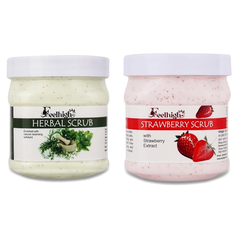 FEELHIGH Face  Body Herbal Scrub Helps to Hydration to the skin Enriched Natural Cleansing Exfoliant500ml And Strawberry Scrub Enriched with Strawberry Extract 500ml - Image 1