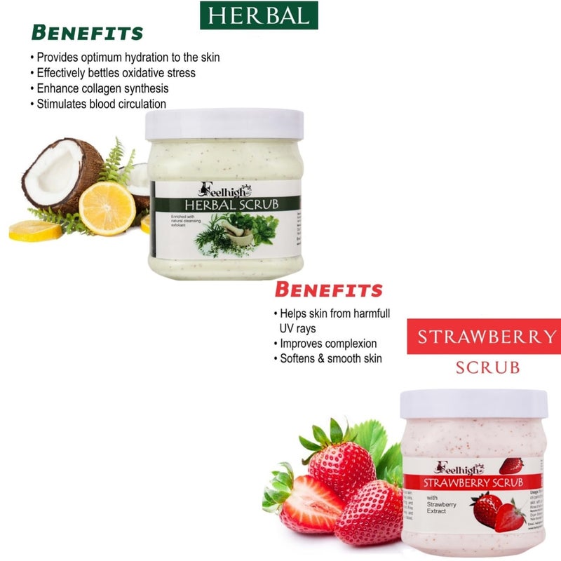 FEELHIGH Face  Body Herbal Scrub Helps to Hydration to the skin Enriched Natural Cleansing Exfoliant500ml And Strawberry Scrub Enriched with Strawberry Extract 500ml - Image 2