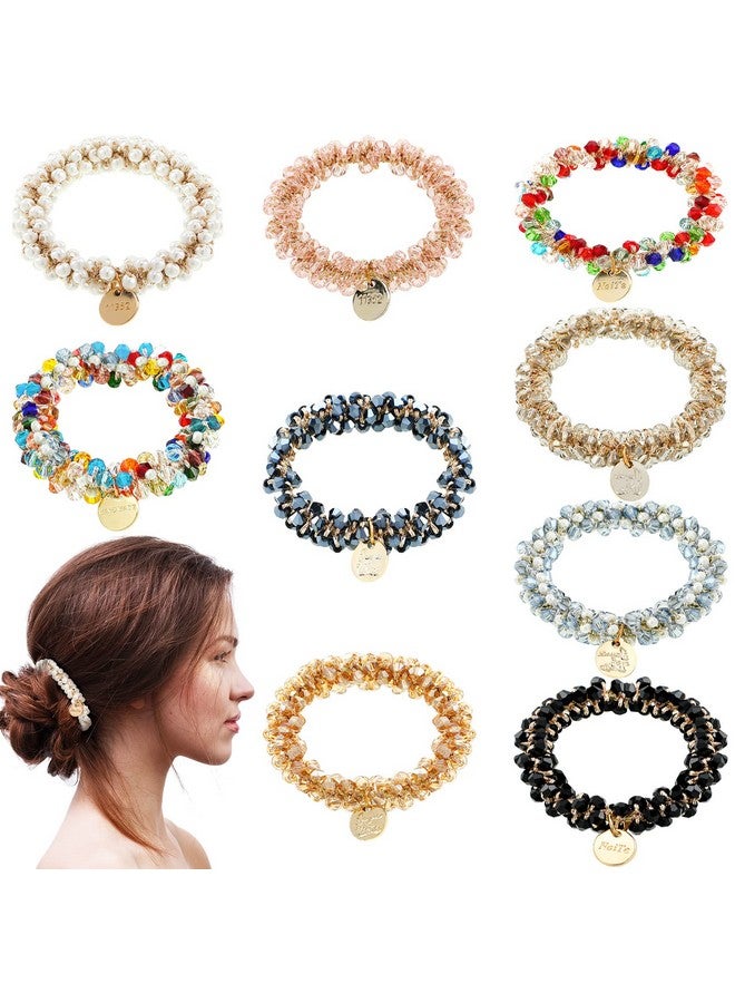 Yinder 9 Pcs Hair Ties Crystal Elastic Hair Scrunchies Stretchy Hair Accessories Bead Ponytail Holders Boho Hair Elastics Ties Handmade Hair Bands For Women And Girls Rubber Bands (Cute Style) - Image 1