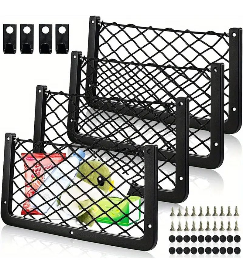 Camping Car Storage Net 2pcs With Hooks Durable Elastic Mesh Organizer Bag Suitable For Cars 14x7 Inches Ideal For Storing Keys And Phones - Image 3