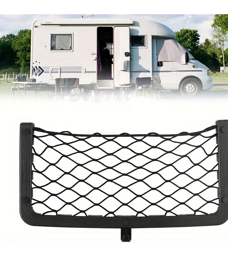 Camping Car Storage Net 2pcs With Hooks Durable Elastic Mesh Organizer Bag Suitable For Cars 14x7 Inches Ideal For Storing Keys And Phones - Image 4