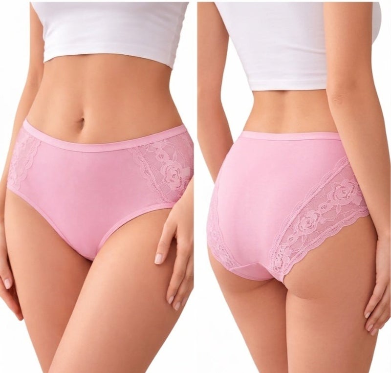 2 Pack Women's Pink Lace-Trim Comfort Briefs - Image 2