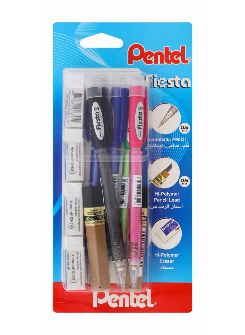 Pentel 10-Piece Fiesta Mechanical Pencil With Lead And Erasers Value Pack - Image 1