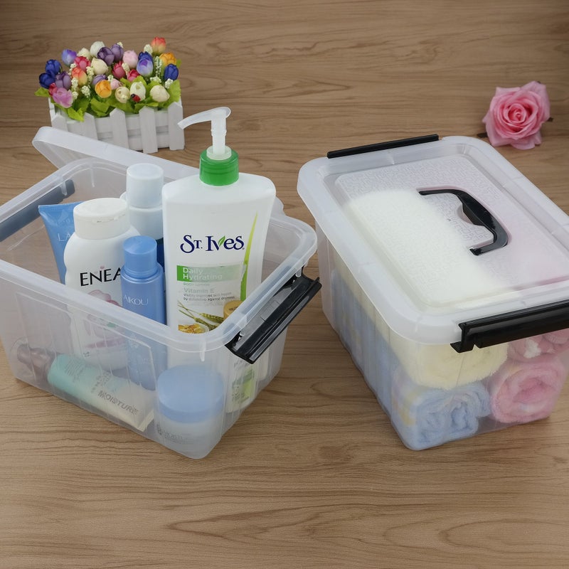 Kekow 6 L Clear Storage Box  Plastic Storage Latch Box with Black Handle  4-Pack - Image 4
