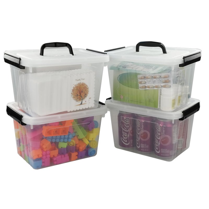 Kekow 6 L Clear Storage Box  Plastic Storage Latch Box with Black Handle  4-Pack - Image 1