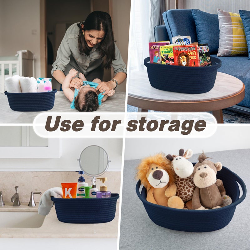 Pro Goleem Small Woven Basket with Gift Bags and Ribbons Durable Baskets for Gifts Empty Small Rope Basket for Storage 12"X 8" X 5" Baby Toy Baskets with Handles, Navy Blue - Image 5