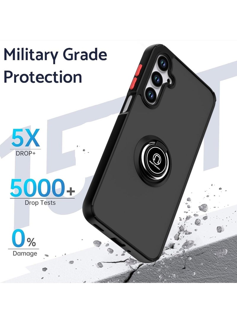 غطاء بمسند حلقي معدني دوار لهاتف Samsung Galaxy A16 5G مضاد لبصمات الأصابع ومقاوم للخدش بلمسة نهائية مطفأة اللمعة وممتص للصدمات من مادة TPU غطاء مغناطيسي للسيارة لهاتف Samsung Galaxy A16 5G - Image 2