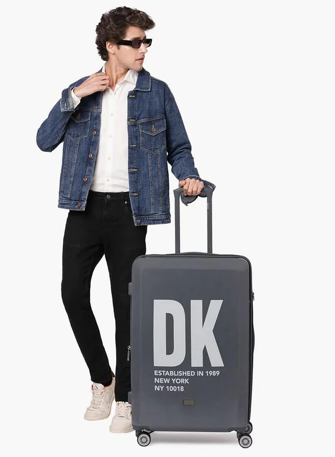 DKNY Logo Print Hardcase Trolley Bag with Retractable Handle - 28 Inches Check-in Bag