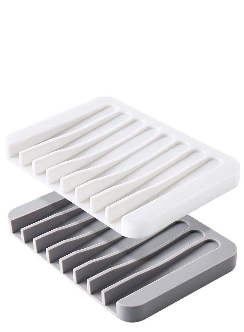 2 Pieces Self Draining Soap Dish, Premium Silicone Soap Dish and Preserver for Shower, Bathroom, Kitchen, Bathtub, Razor, Sponge, Excellent Drainage to Extend Soap Life, Easy to Clean  - Image 1