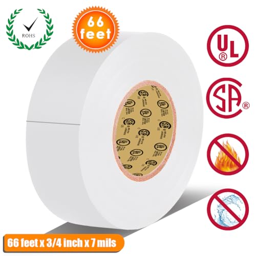LYLTECH White Electrical Tape, 66 feet x 3/4 inch x 7 mils-600V,Pass UL/CSA Certification. Waterproof,Flame Retardant,Strong Adhesive, 14℉ to 176℉(White) - Image 2