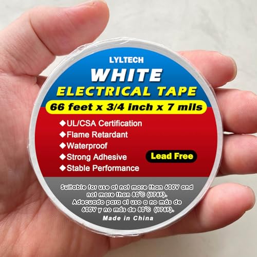 LYLTECH White Electrical Tape, 66 feet x 3/4 inch x 7 mils-600V,Pass UL/CSA Certification. Waterproof,Flame Retardant,Strong Adhesive, 14℉ to 176℉(White) - Image 5
