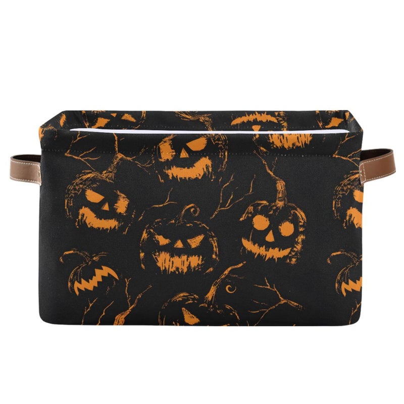 senya Halloween Storage Basket Pumpkin Black Background Foldable Fabric Collapsible Storage Bins Organizer Bag for Storage Clothes - Image 2