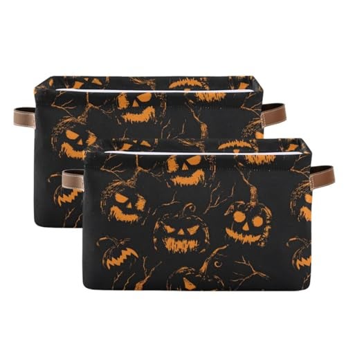 senya Halloween Storage Basket Pumpkin Black Background Foldable Fabric Collapsible Storage Bins Organizer Bag for Storage Clothes - Image 3