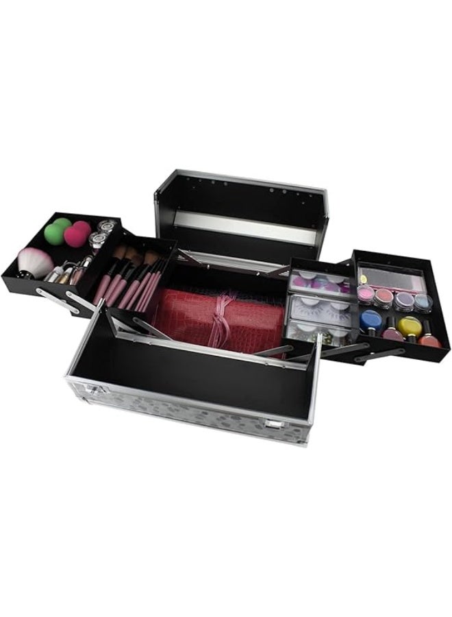 شنطة مستحضرات تجميل للسفر متعددة الوظائف مزودة بمرآة من سويي مكياج محمولة مكونة 4 صواني قابلة للطي لمستحضرات التجميل وفرش المكياج وأدوات الزينة والمجوهرات والملحقات الرقمية - Image 5