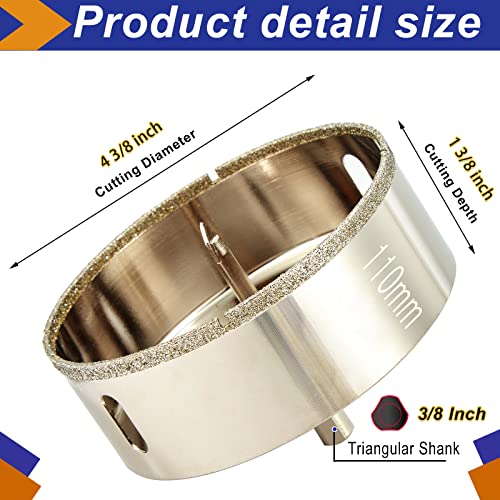DaduoRi 4 1/4 Inch (110mm) Diamond Hole Saw with Pilot Bit, 4.25" (4 3/8") Hole Saw with Center Drill Bit for Marble, Granite, Porcelain Tiles, Glass, 1 1/2" Depth of Cut for Thick Countertops - Image 3