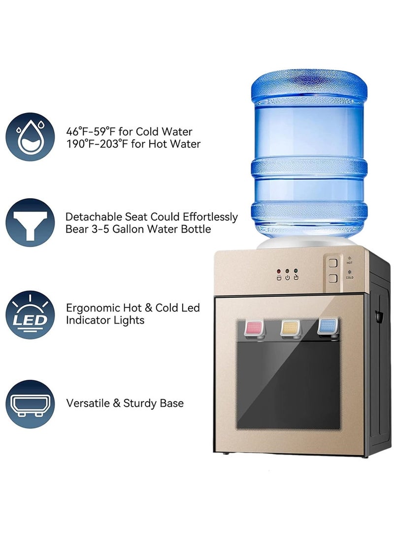 Beauenty Countertop Water Dispenser， Holds 3 Or 5 Gallon Jug, Top Loading Water Cooler,3 Temperature Settings Water Cold Hot Water Dispenser, Suitable For Home,Office,Dorm Bedside Use（Golden） - Image 4