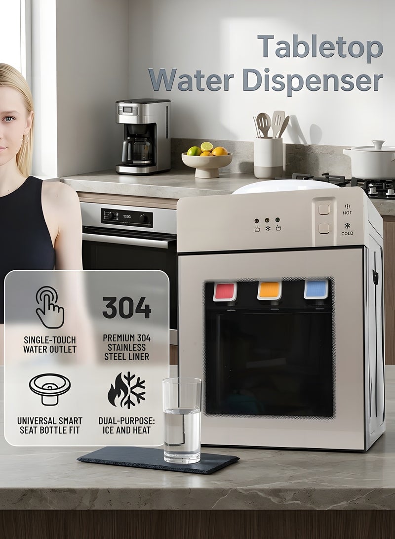 بيوينتي موزع مياه فوق الطاولة   يحمل جالون ماء ٣ أو ٥ جالون   موزع مياه بتعبئة علوية   مبرد مياه بثلاث درجات حرارة   موزع مياه بارد وساخن   مناسب للاستخدام في المنزل أو المكتب أو جانب السرير في السكن   ذهبي - Image 4