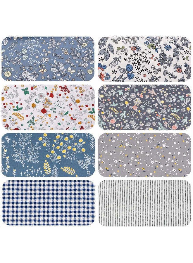 Hanjunzhao Checked Striped Floral Quilting Fabric, Dark Blue Gray Fat Quarters Fabric Bundles,18 x 22 inches - Image 2