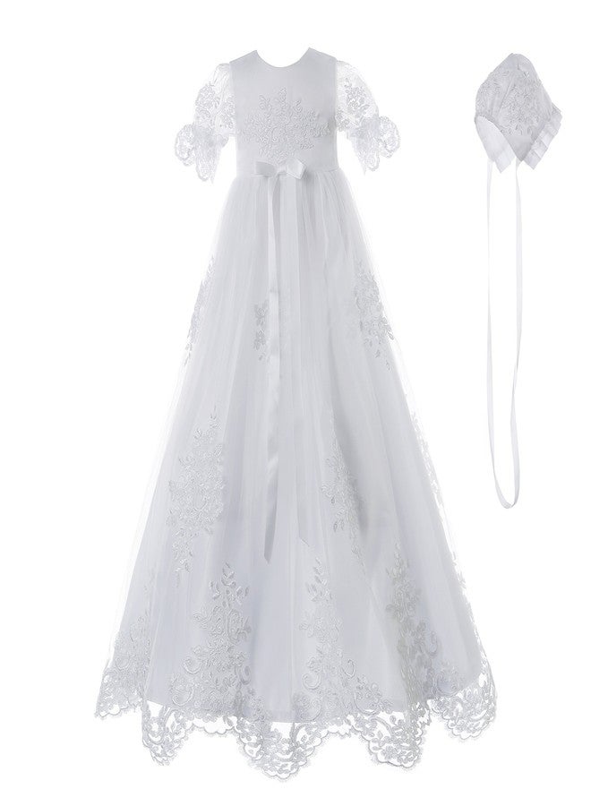 NIMBLE Baby Girls Baptism Delicate Embroideried Gown with Bonnet for 0-12 Months - Image 1