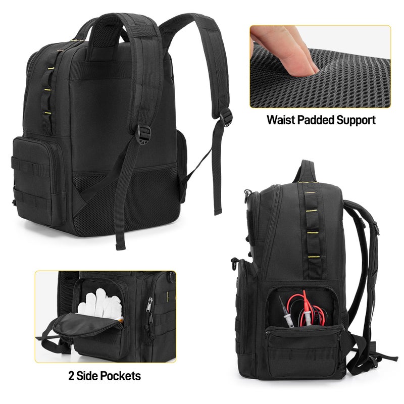 Rexmica Tool Bag Backpack for Men with 3 Tool Pouches, Heavy-Duty Tool Storage Organizer Bag with Padded Shoulder & Waist Support, Tactical Work Tool Bag for Electrician, Repairman, HVAC Techs, Black - Image 4