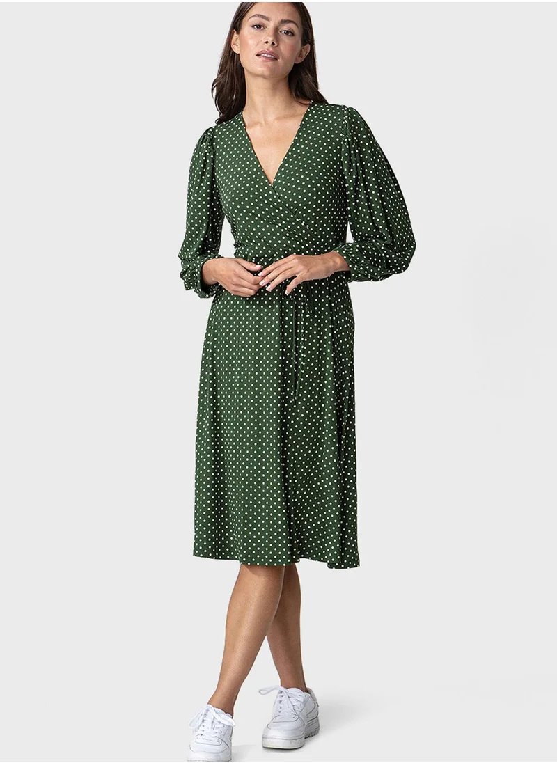 INDISKA Balloon Sleeve V-Neck Wrap Dress