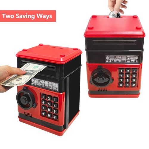 Totola Piggy Bank Electronic Mini ATM for Kids Baby Toy Safe Coin Banks Money Saving Box Password Code Lock for ChildrenBoys Girls Best Gift Black Red - Image 5