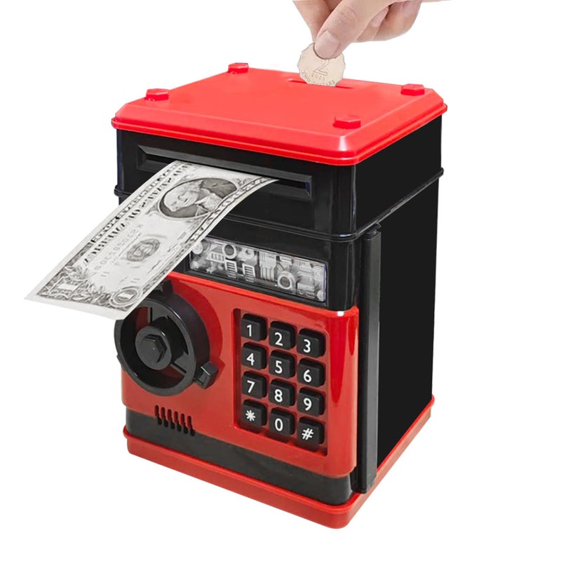 Totola Piggy Bank Electronic Mini ATM for Kids Baby Toy Safe Coin Banks Money Saving Box Password Code Lock for ChildrenBoys Girls Best Gift Black Red - Image 3