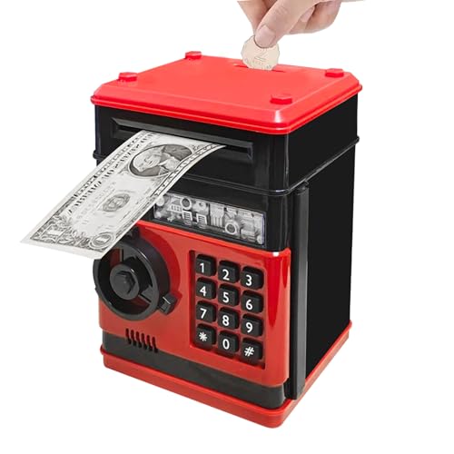Totola Piggy Bank Electronic Mini ATM for Kids Baby Toy Safe Coin Banks Money Saving Box Password Code Lock for ChildrenBoys Girls Best Gift Black Red - Image 1