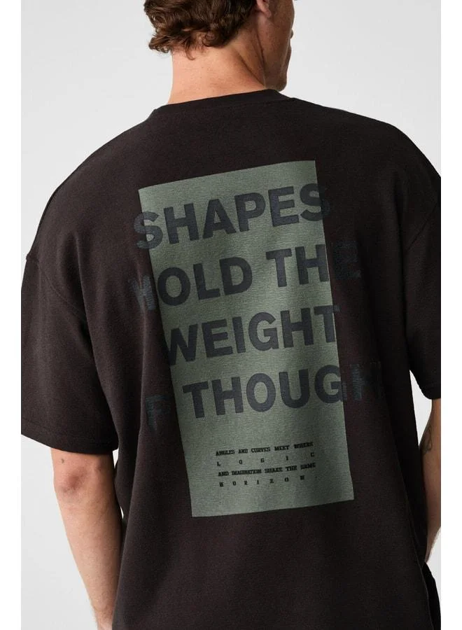 GRIMELANGE ANGLES Men's 100% Organic Cotton Printed Bicycle Collared Oversized Dark Coffee T-Shirt.