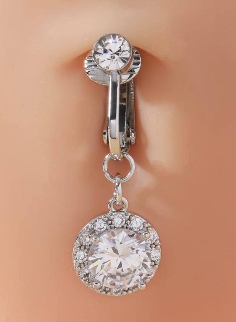 Stainless Steel Navel Ring, Cubic Zirconia Round Decor Belly Button Ring for Women - Image 4