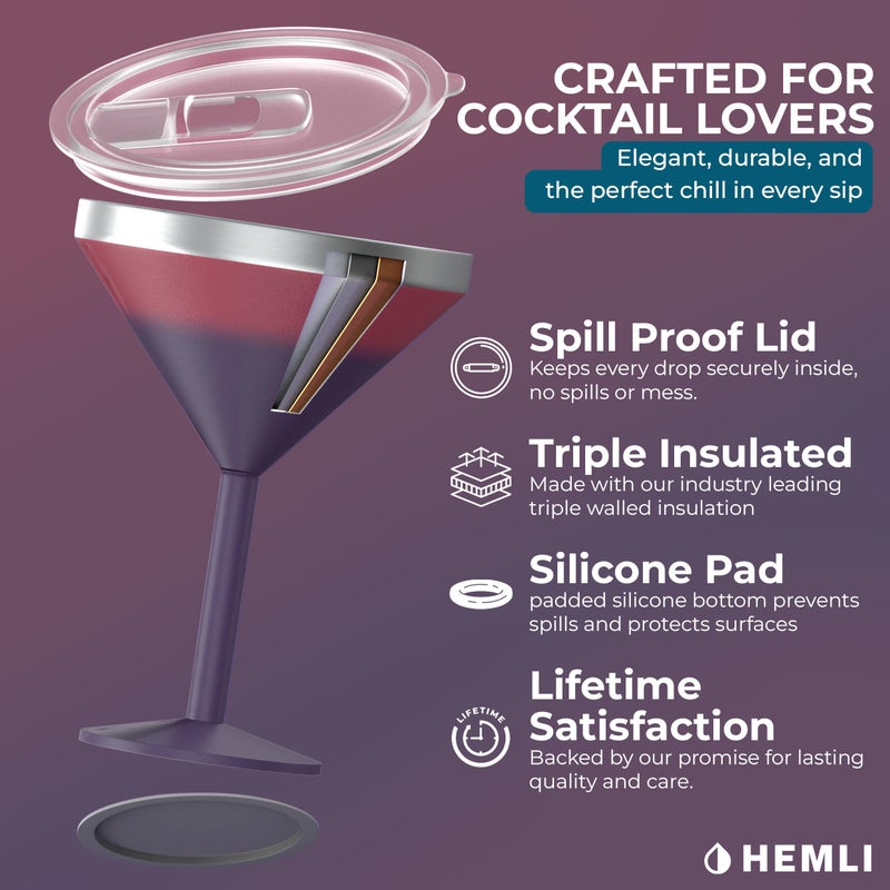 Hemli Martini Glass, Stainless Steel Insulated Martini Tumbler, Cocktail Cup - Image 3