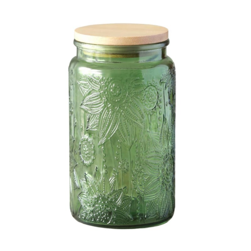 ANSQU Green Glass Canister, 34oz Candy Jar with Lid, Vintage Colored Mason Jars for Kitchen Decorative Jar for Coffee Tea Candy Cookies, Cute Jars (Green, 1 Pack) - Image 1