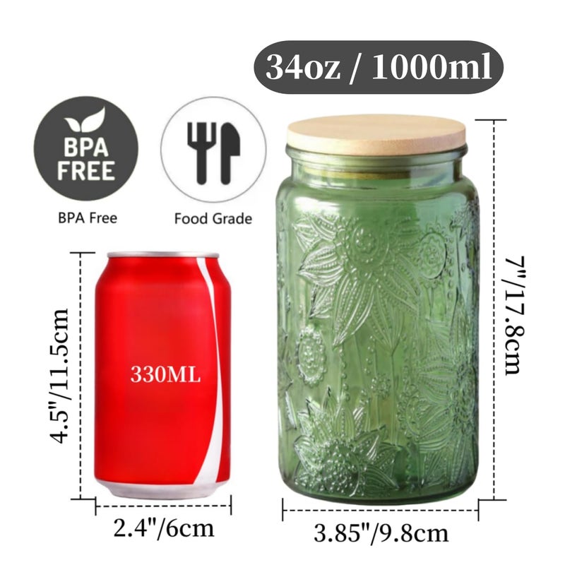 ANSQU Green Glass Canister, 34oz Candy Jar with Lid, Vintage Colored Mason Jars for Kitchen Decorative Jar for Coffee Tea Candy Cookies, Cute Jars (Green, 1 Pack) - Image 2