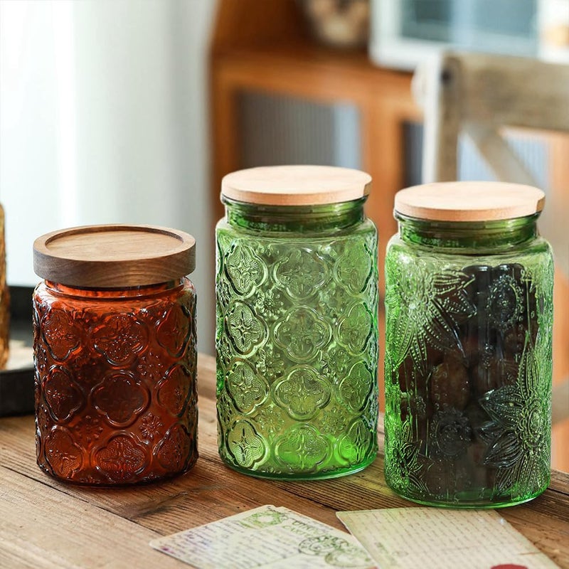 ANSQU Green Glass Canister, 34oz Candy Jar with Lid, Vintage Colored Mason Jars for Kitchen Decorative Jar for Coffee Tea Candy Cookies, Cute Jars (Green, 1 Pack) - Image 5