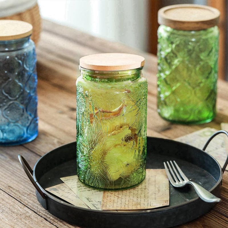 ANSQU Green Glass Canister, 34oz Candy Jar with Lid, Vintage Colored Mason Jars for Kitchen Decorative Jar for Coffee Tea Candy Cookies, Cute Jars (Green, 1 Pack) - Image 3
