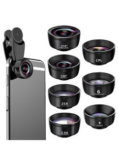 ESSAGER 7pcs Pro Cinema Wide Camera Lens for Mobile Phones with Storage Box - 198 Hd Fisheye + 0.63x Wide Angle + 15x Macro + 2x Portrait Lens + Cpl Polarizing Filter + Kaleidoscope Lens + Starlight Lens  - Image 1
