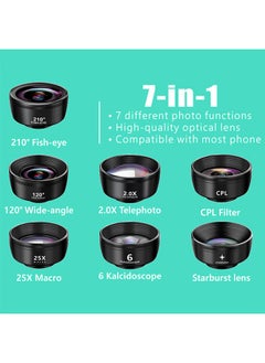 ESSAGER 7pcs Pro Cinema Wide Camera Lens for Mobile Phones with Storage Box - 198 Hd Fisheye + 0.63x Wide Angle + 15x Macro + 2x Portrait Lens + Cpl Polarizing Filter + Kaleidoscope Lens + Starlight Lens  - Image 2