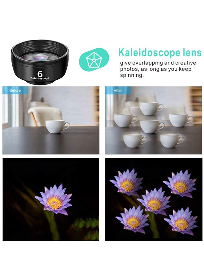 ESSAGER - 7pcs Pro Cinema Wide Camera Lens for Mobile Phones with Storage Box - 198 Hd Fisheye + 0.63x Wide Angle + 15x Macro + 2x Portrait Lens + Cpl Polarizing Filter + Kaleidoscope Lens + Starlight Lens - Image 1