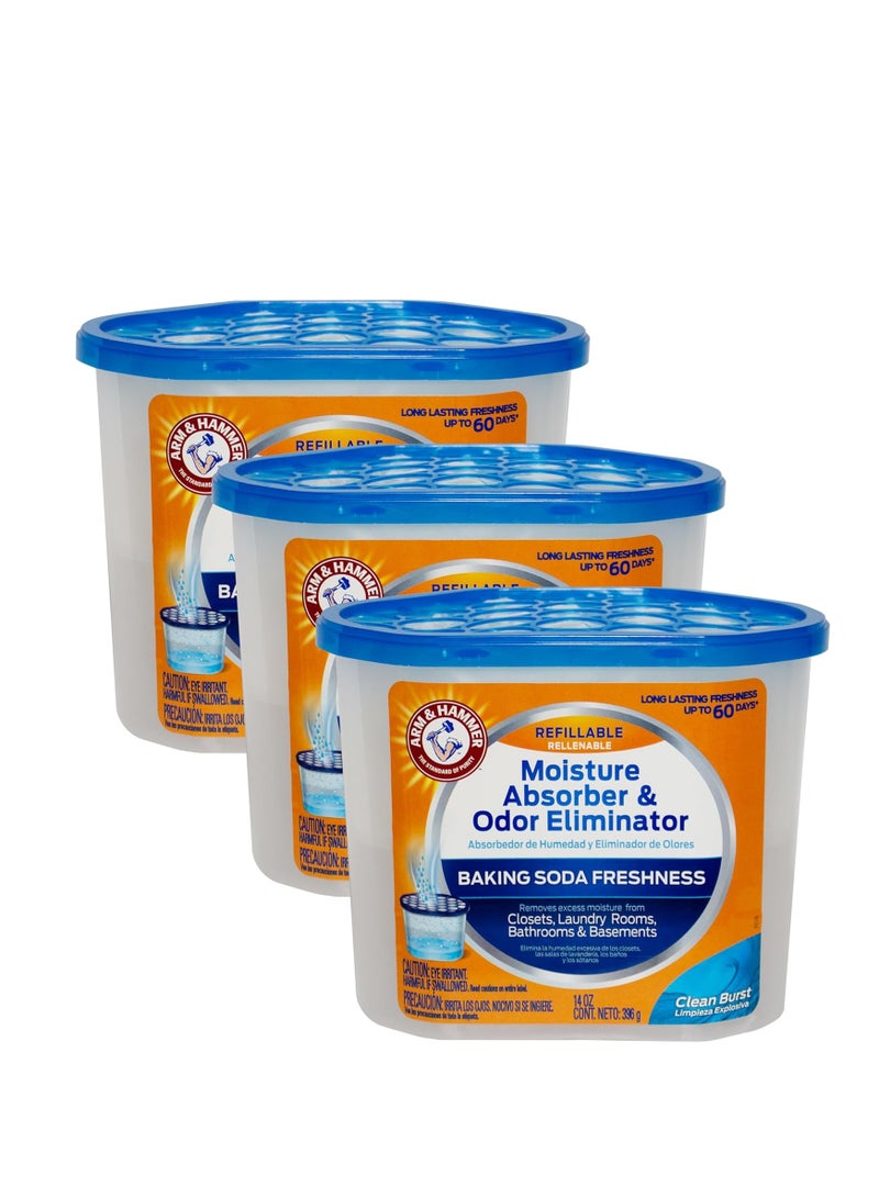 Arm & Hammer Arm & Hammer Fragrance Free Moisture Absorber and Odor Eliminator, 14 oz. Tub, 3 Ct, Attract and Trap Excess Moisture, Eliminate Musty Odors  - Image 1
