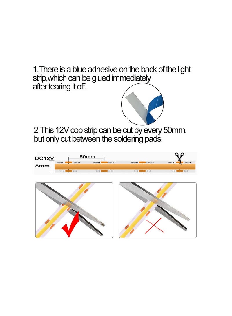 SOLARAE LED Strip Lights, White, 6000K, DC12V 16.4ft/5M 320leds/M CRI90 Flexible LED Tape 8mm, for Indoor Home Cabinet, Bedroom, Kitchen, Stage, Backlight DIY Lighting (without Power Supply) - Image 5
