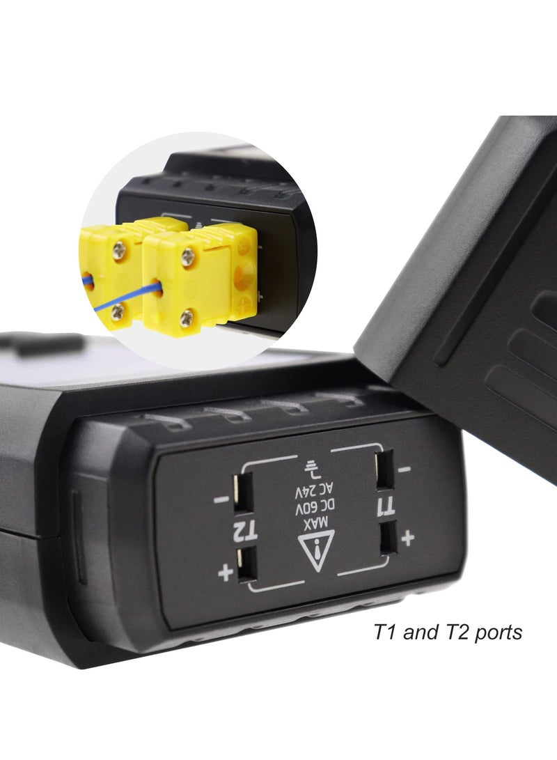 K/J Type Thermocouple Dual Channel Thermometer, T1-T2 Channel Temperature Measurement Wide Range Digital Thermometer with Backlight and Thermocouple Temperature Compensation - Image 4