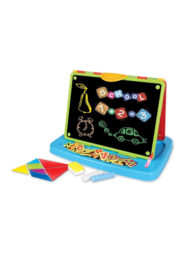 learning easel Multifunctional Kids Learning Easel and Drawing Set with Magnetic Board, Chalkboard, Puzzle Shapes, and Educational Accessories - Image 1