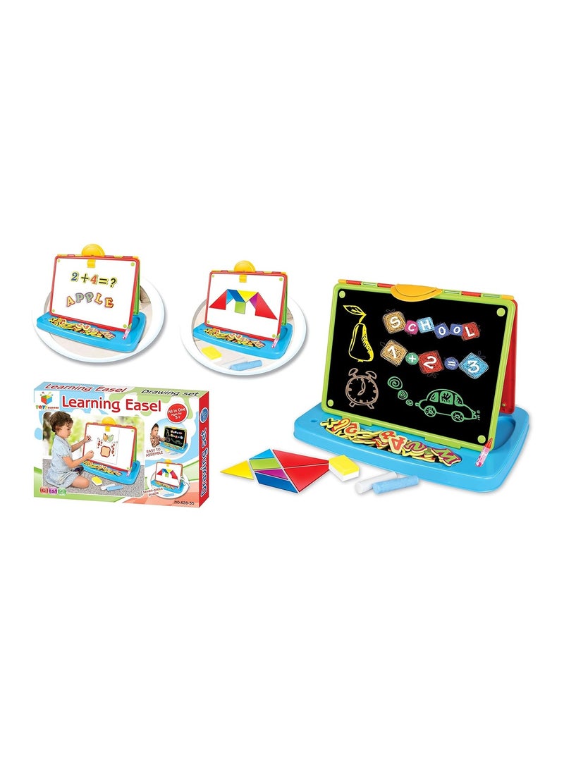 learning easel Multifunctional Kids Learning Easel and Drawing Set with Magnetic Board, Chalkboard, Puzzle Shapes, and Educational Accessories - Image 2